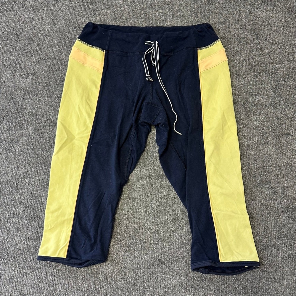 Athleta Leggings Womens Size S Navy Yellow Crop Capri Athletic Yoga Drawstring